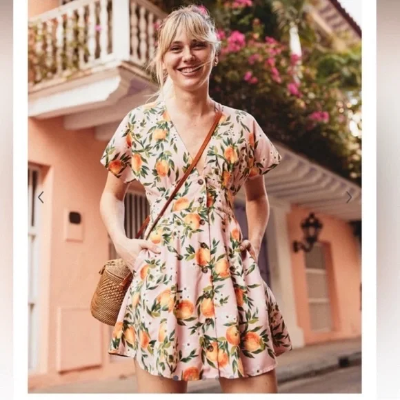 Marine Layer Women’s Camila Dress Oranges Print Size XS - Picture 3 of 7